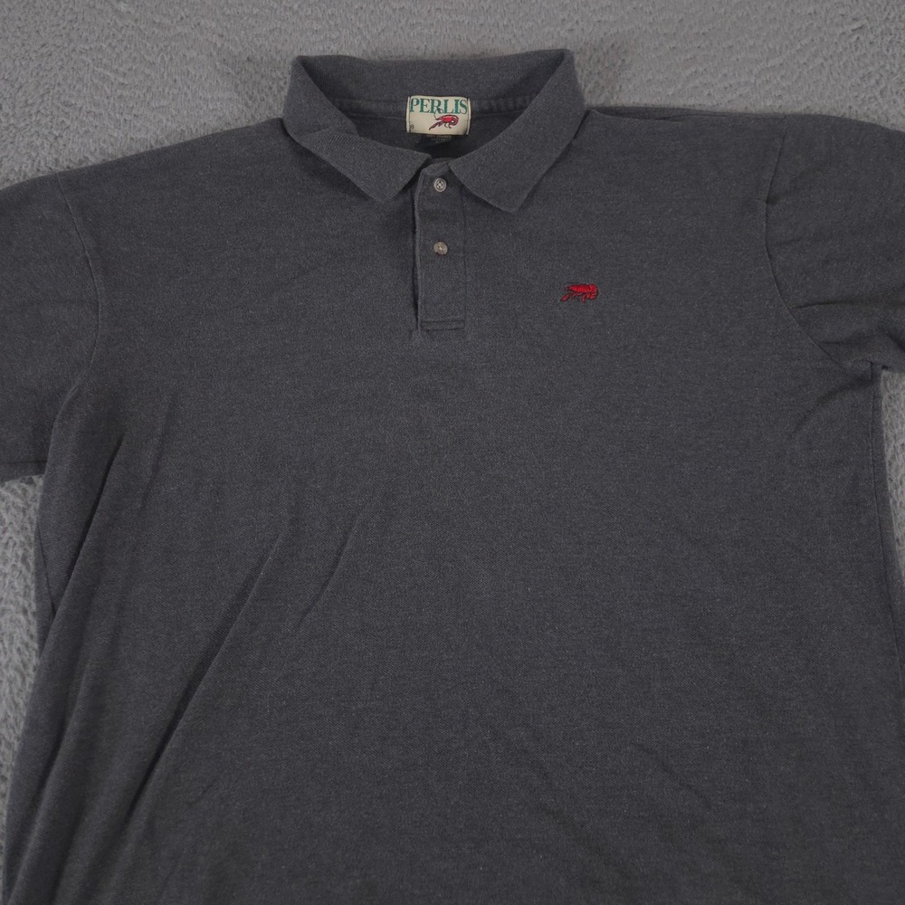 VINTAGE Perlis Polo Shirt Mens L Grey Combed Cotton Crawfish Made in USA 90s